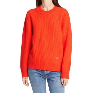 Tory Burch Sport Crew Neck 100% Merino Wool Sweater Orange Red Size XS/S